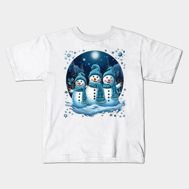 Christmas Snowmen Kids T-Shirt by TooplesArt